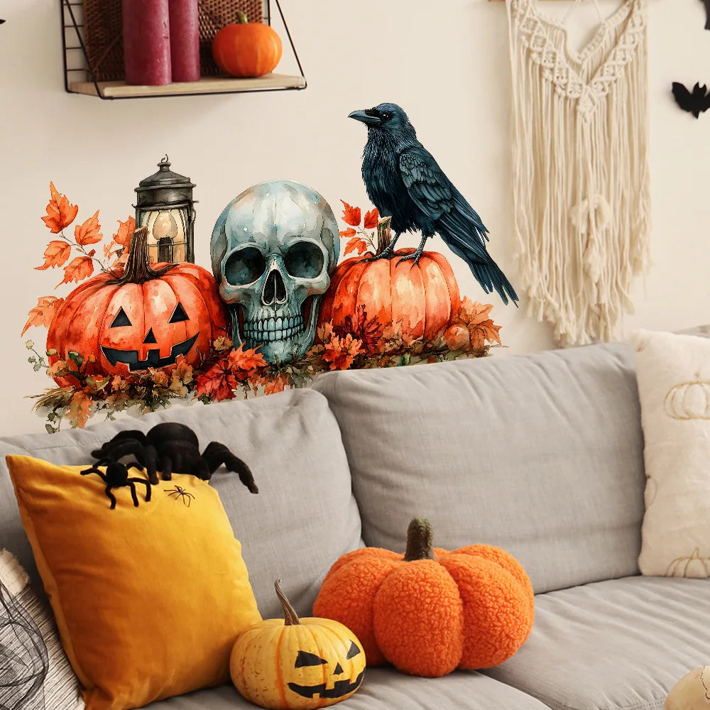 Halloween Pumpkin, Skull, Blackbird, Maple Leaf, Home Decoration, Wall Stickers, Self-adhesive Stickers
