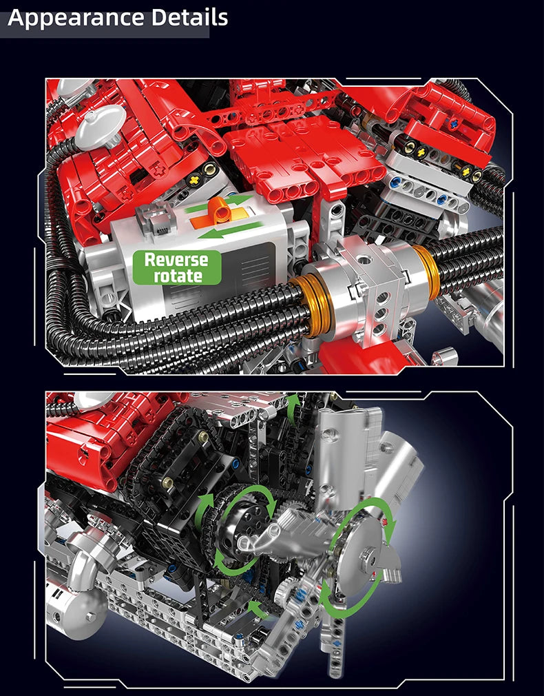 Mould King 10169 The Speed Car V12 Engine Building Block Technical Car Engine Toys Assembly Engine Brick Set Kids Christmas Gift