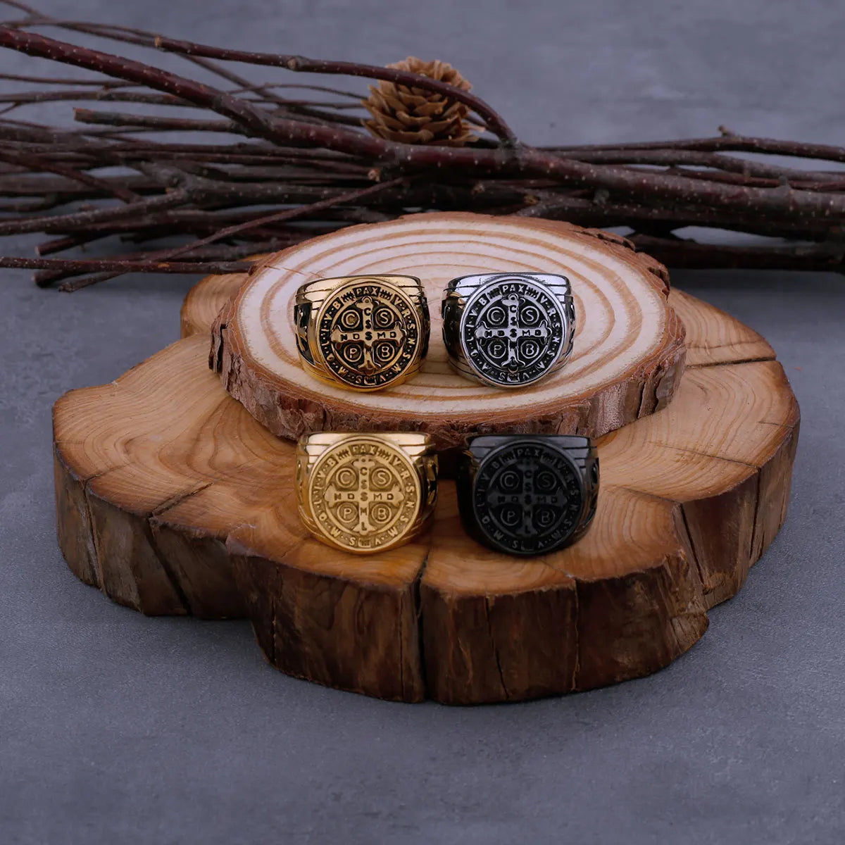 Vintage Saint Benedict's Christian Cross Ring Ring Men's Hip Hop Religious Biker Ring Stainless Steel Jewelry Boyfriend's Gift