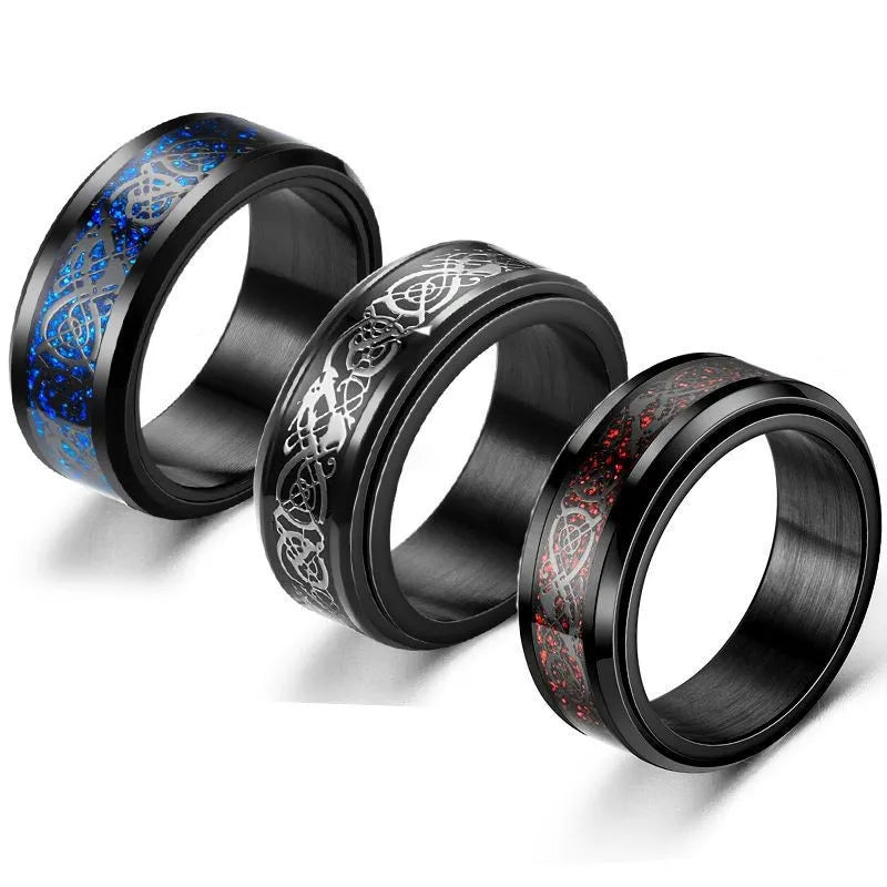 Viking Dragon Stainless Steel Anti Stress Rings Men Fidget Spinner Free Shipping Anti Anxiety Relaxing Rotating Ring Anillo