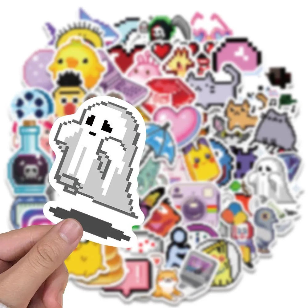 64Pcs Pixel Stickers  Animal Sticker Pack Cute Aesthetic Stickers Laptop Water Bottle Phone Skateboard Stickers for Teens Girls