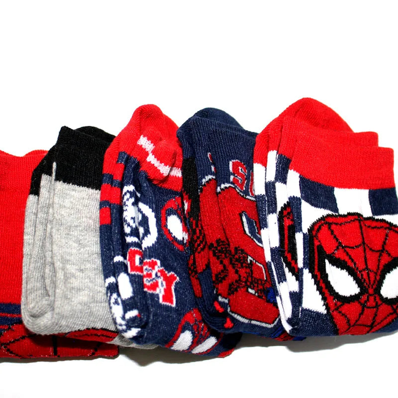 5 Pairs Spiderman Children's Socks Kawaii Soft Marvel Kids Boys Socks MiddleTube Cartoon Baby Socks Christmas Gift 2-9 Years Old