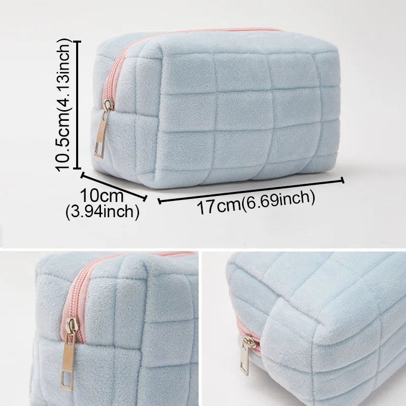 Cute Plush Makeup Bag for Women Portable Travel Zipper MakeupOrganizer Handbag Stationery Pencil Case Make Up Pouch Storage Bags