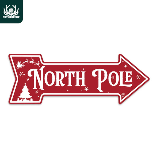Putuo Decor 1pc Vintage Metal Arrow Shaped Sign, North Pole, Wall Art Decor for Christmas Party Xmas Party, Christmas Gift