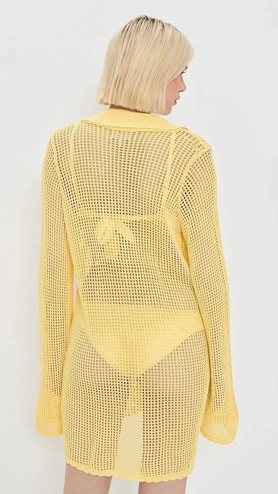 2025 Summer Women's Loose V Neck Button Coverup Cardigan Sexy Knit Mesh Beach Dress Swimsuit Cover Up Casual Vacation Wear K187