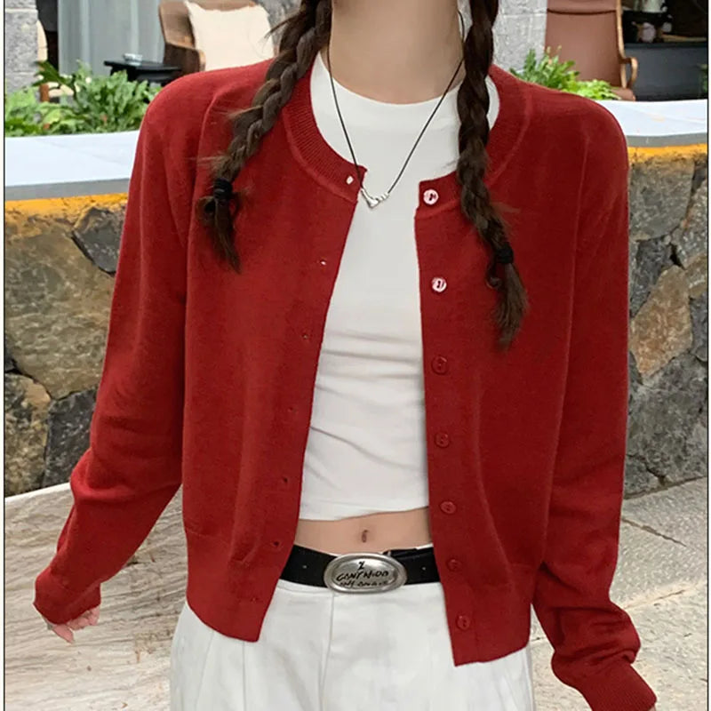 2025 Autumn Winter Knitted Cardigans Women Long Sleeve Tops O Neck Single Breasted Solid Soft Sweaters Mujer