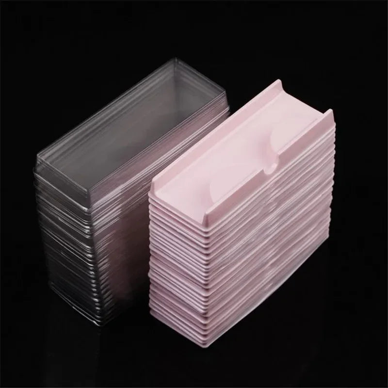 50pcs/set Plastic Pink Beige Transparent Eye Lashes Case Lot Eyelashes Case Storage Packing Box Make Up Case 40#41