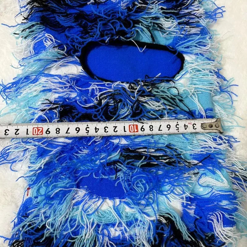 Hip Hop Balaclava Distressed Knitted Caps Full Face Ski Mask Women Outdoor Fleece Fuzzy Ski Balaclava Beanies Men Hat