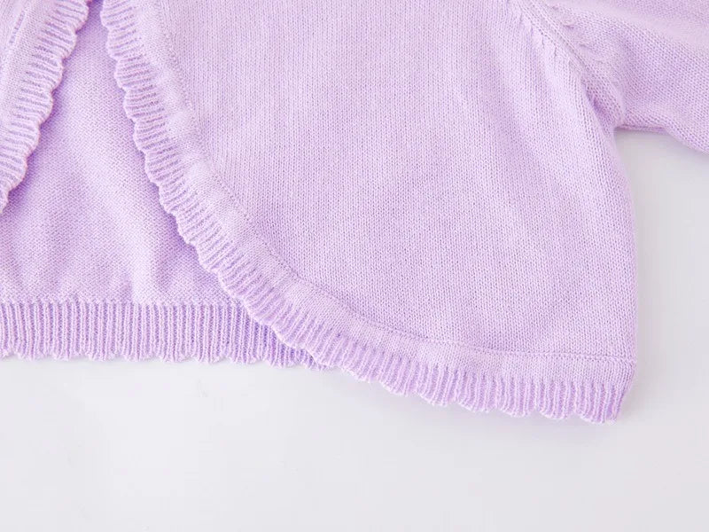 2-14 years old Purple girls Cardigan Thin Spring Children's knit sweater 3 4 6 8 10 12 14 year old children's clothing