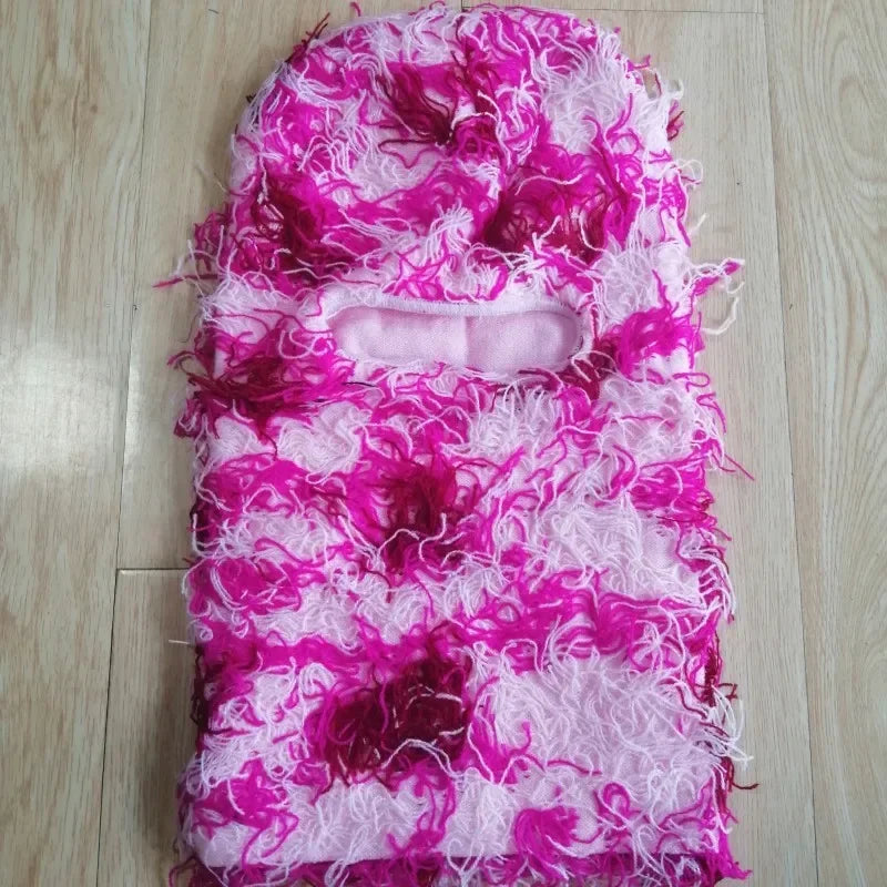 Hip Hop Balaclava Distressed Knitted Caps Full Face Ski Mask Women Outdoor Fleece Fuzzy Ski Balaclava Beanies Men Hat