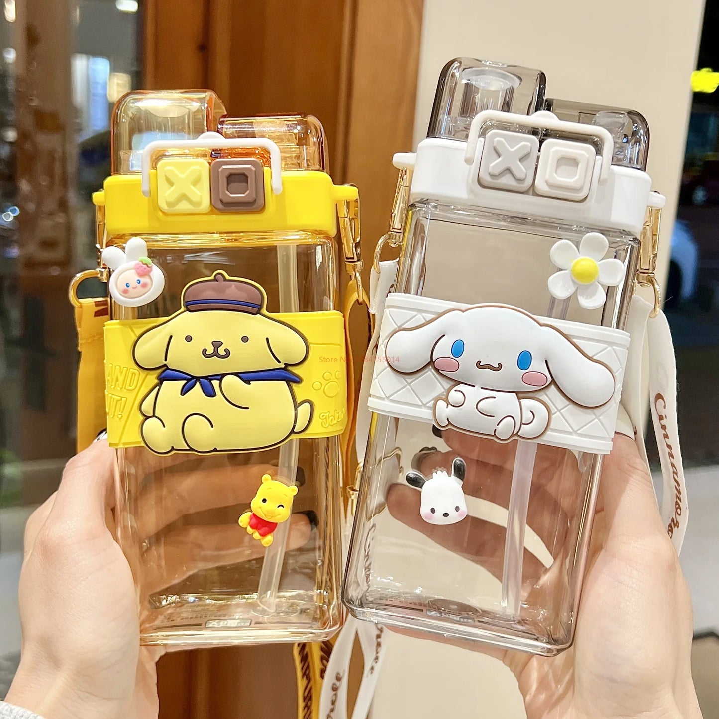 520ml Sanrio Melody Pompompurin Kuromi Cinnamoroll Plastic Bottle Double Drink Cup Students Cartoon Large Capacity Water Bottle