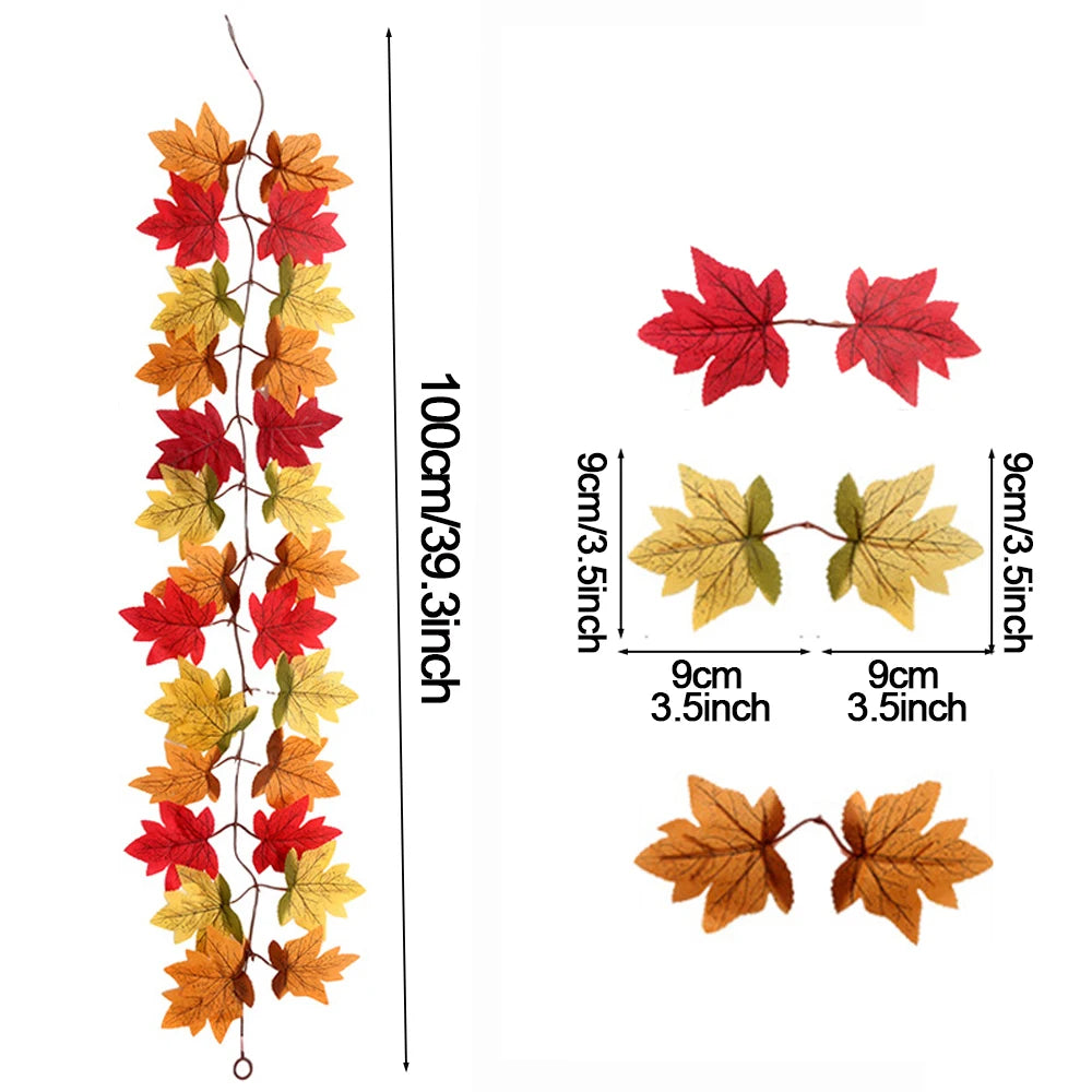 Thanksgiving Decorations Fall Maple Vine Garland Artificial Autumn Fall Foliage Garland Wedding Fireplace Decor Halloween Party
