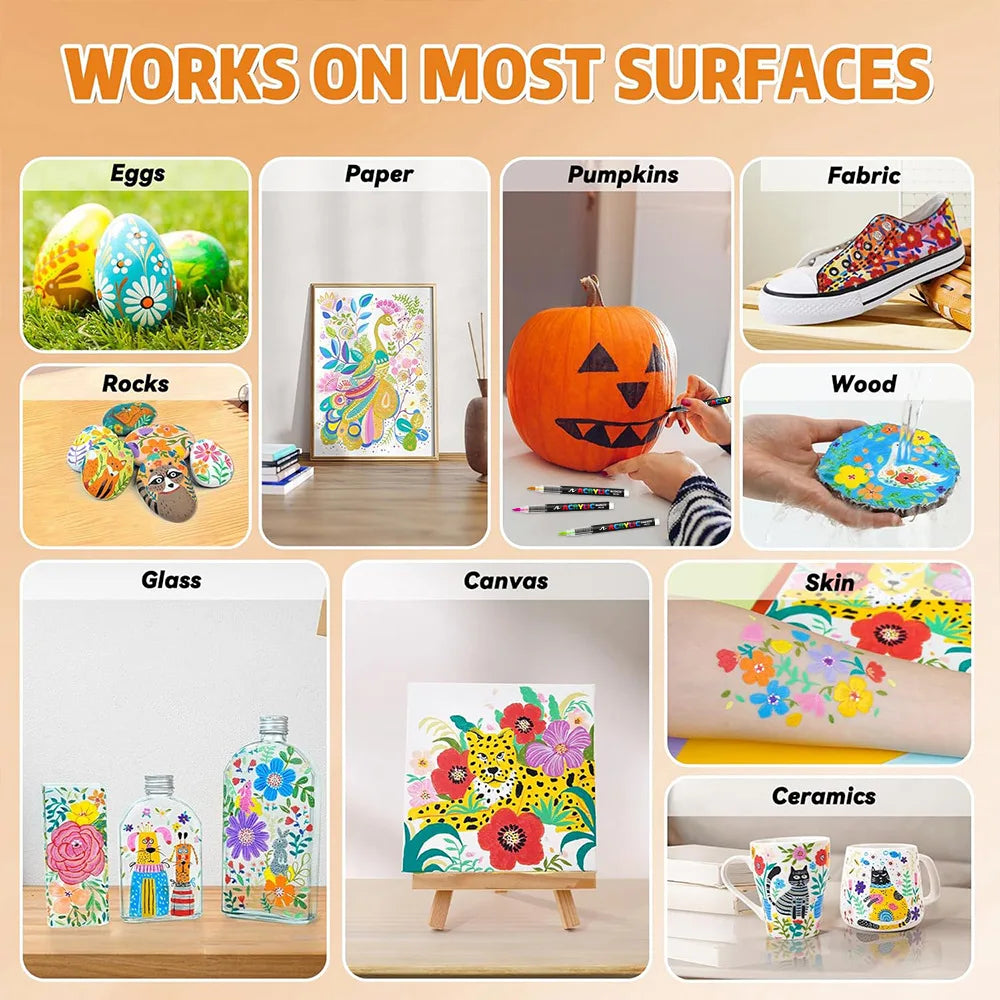 12-60 Colors Acrylic Paint Pen Marker Brush Tip Paint Marker For Rock Painting Wood Canvas Stone Christmas Gift DIY Craft