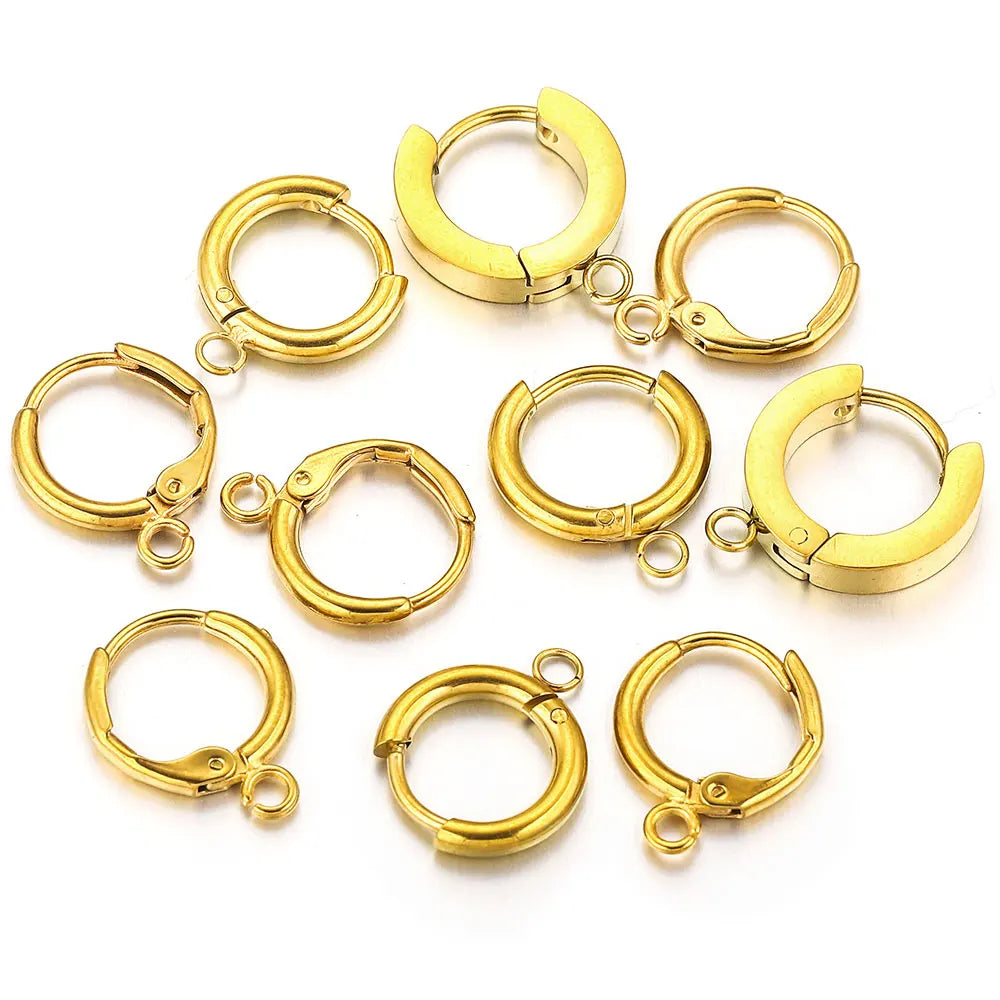 10pcs Stainless Steel Round Earrings Hooks Clasps Earring Post Components Parts Ear Ring for Making Supplies Women DIY Findings