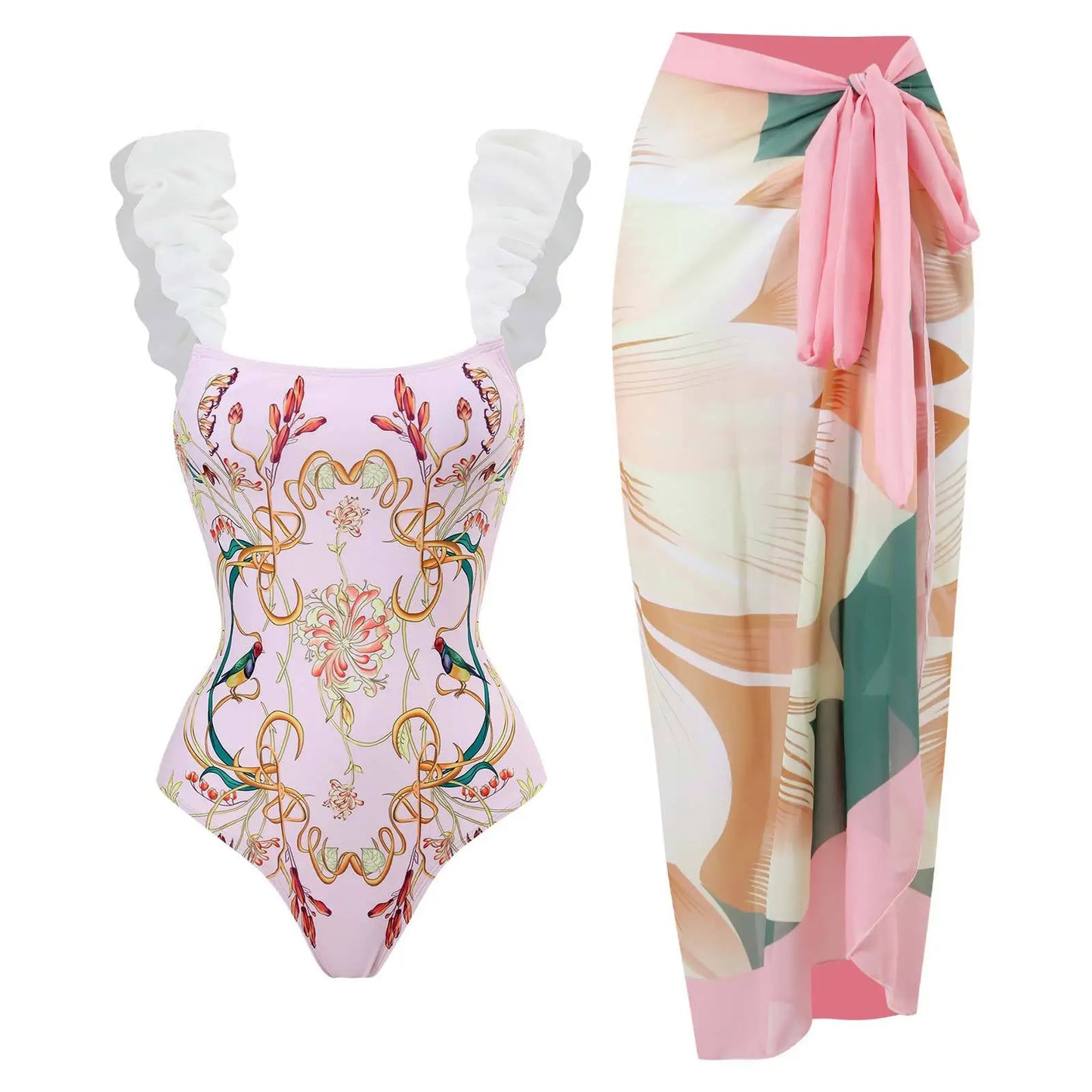 2023 New Arrival Push Up Women Bikini Set Floral Printed Ruffle Bikinis Strappy Bandage Swimwear Brazilian Biquini Bathing Suit