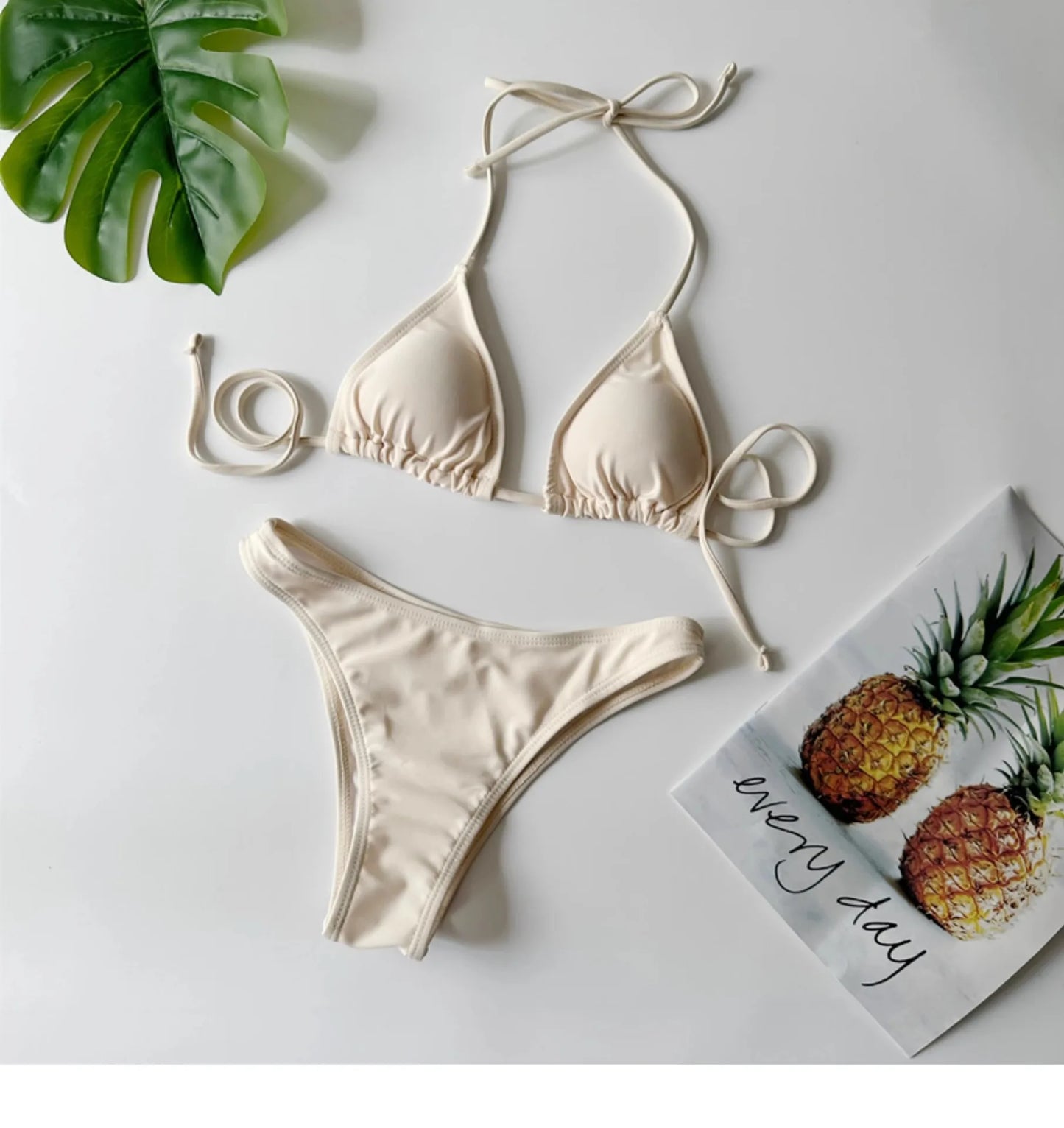 Sexy 4 Piece Lace Up Bikinis Set Women Swimsuit Solid Long Sleeve Cover Up with Skirt Swimwear New Push Up Bathing Suit Bikini