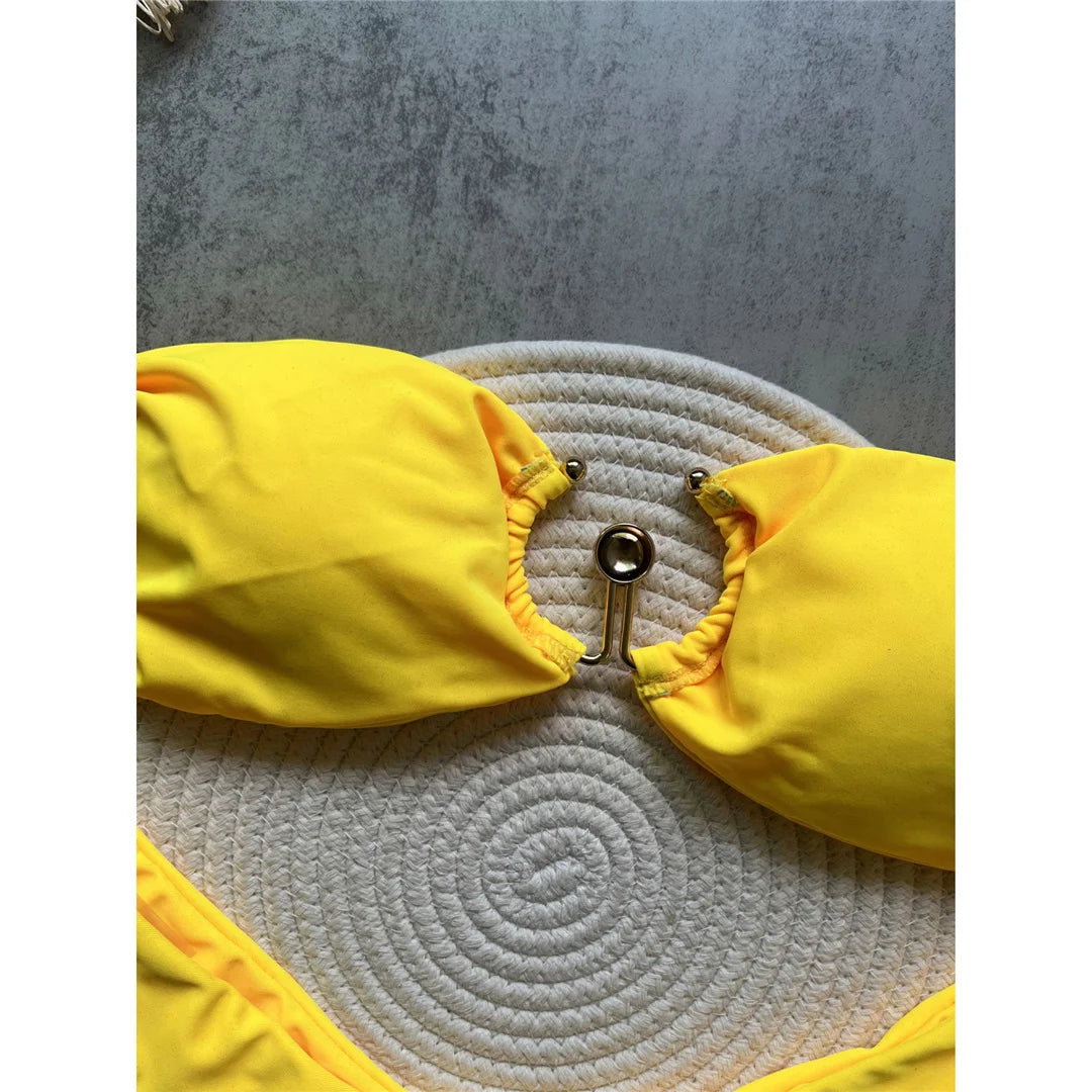 New Metal Ring Brazilian High Leg Cut Bikini Female Swimsuit Women Swimwear Two-pieces Bikini set Bather Bathing Suit Swim V6589