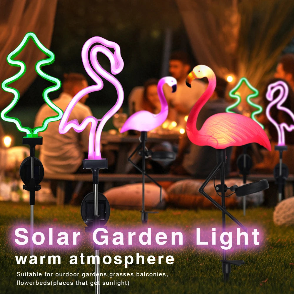 Solar Flamingo Light Waterproof Solar Garden Lights Outdoor Decor Pink Flamingo Christmas Gift for Yard Lawn Walkway Pathway