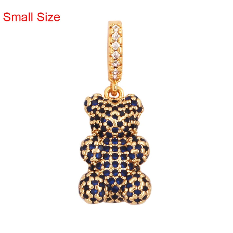 Luxury Fine Inlaid Rainbow Cubic Zirconia Charm Pendant,Cute Bear Jewelry Necklace Bracelet Making Wholesale Supplies M85
