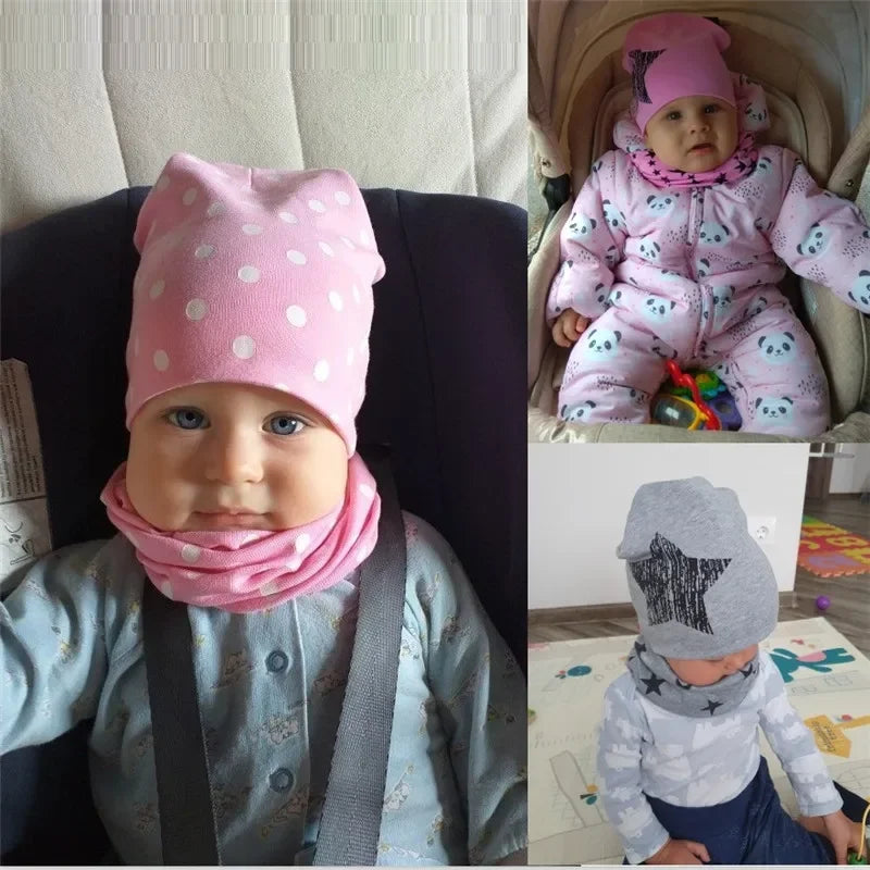 Star Print Cotton Baby Hat Autumn Winter Baby Girls Hat Boys Cap Toddlers Infant Cap Scarf Children Bonnet Hats