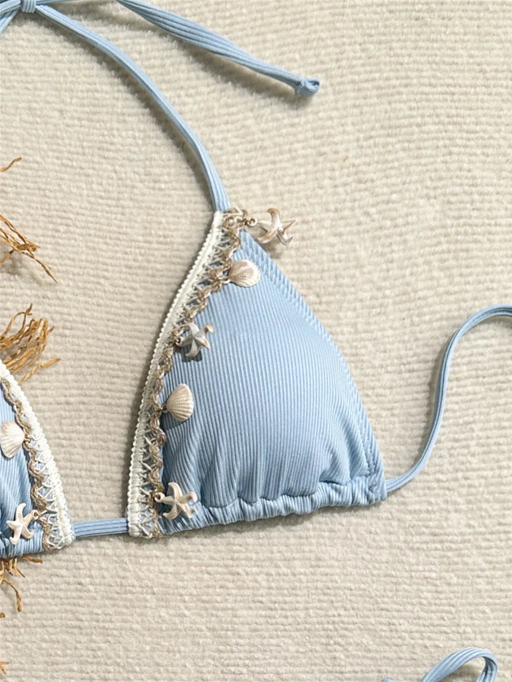 Shell Decoration Swimwear String Halter Bikinis Sets Micro Thong Sexy Swimsuit Women 2025 Bathing Suit Purple Triangle Bikini