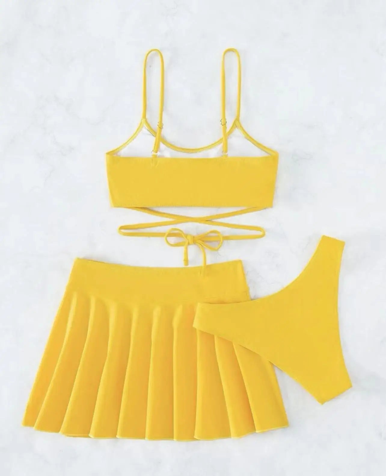 3 Pieces Crisscross Tie Back Bikini & Short Skirt Swimsuit 2024 Women Solid Swimwear Beach Wear Female Bathing Suit Swim Summer