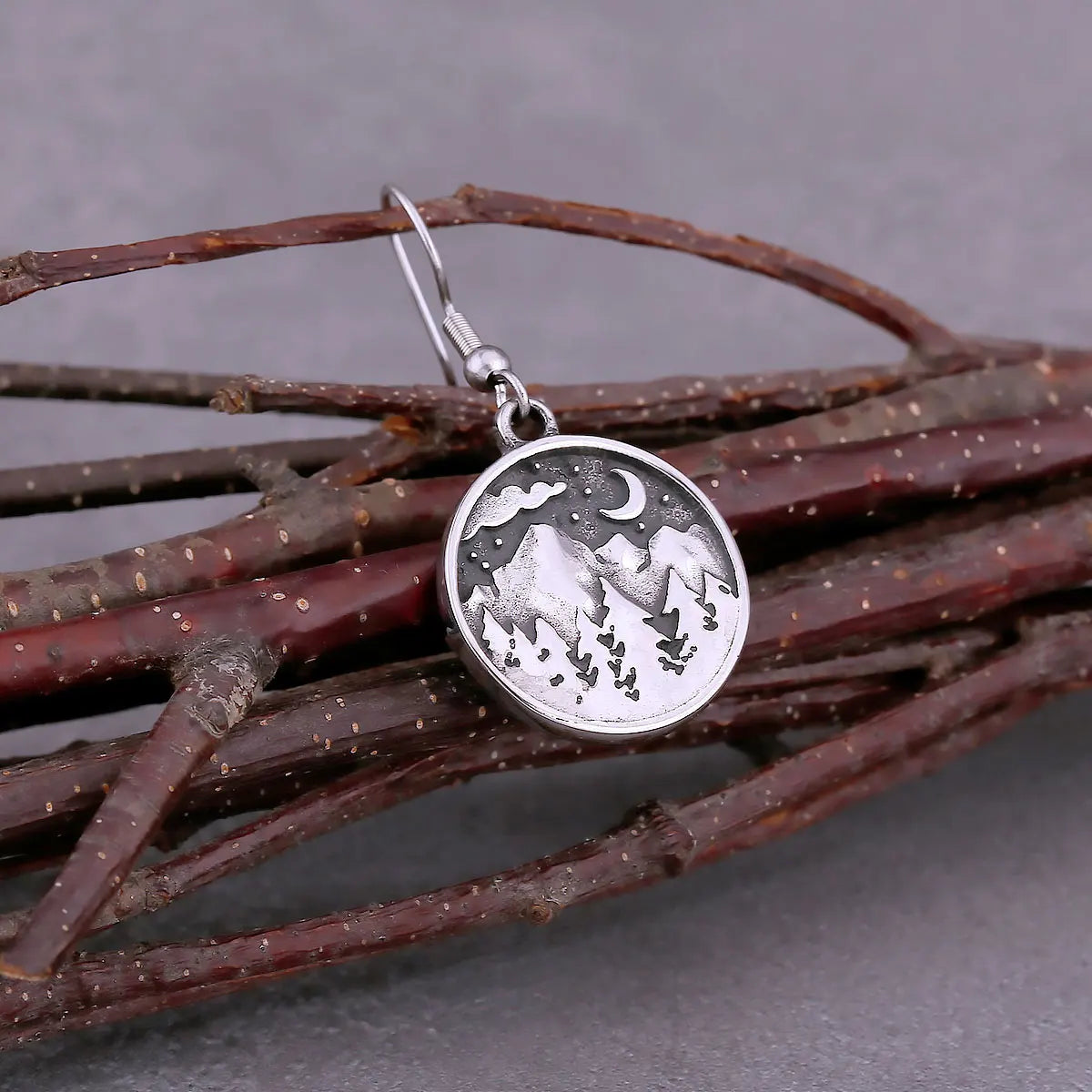 Vintage Forest Moon Drop Earrings For Men Stainless Steel Fashion Tree Plant Hip Hop Biker Earrings Punk Simple Jewelry As Gift
