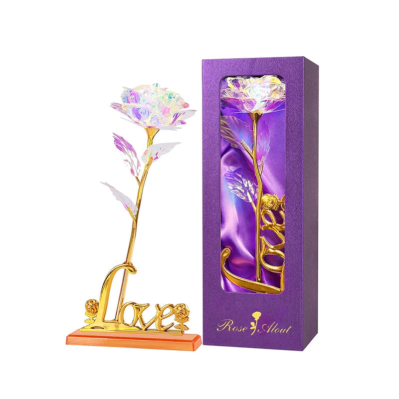 Artificial Rose Flowers 24K Foil Plated Rose Valentines Day Christmas Gift for Wife Mother Lasting Forever Love Golden Flower