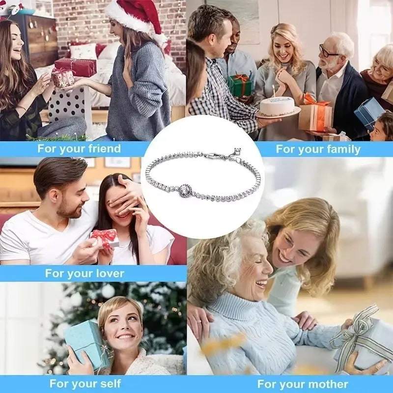 Exquisite 925 Sterling Silver New Shiny Heart-shaped Stars All Zircon Tennis Bracelet Luxurious Charm Bracelet Holiday Gifts