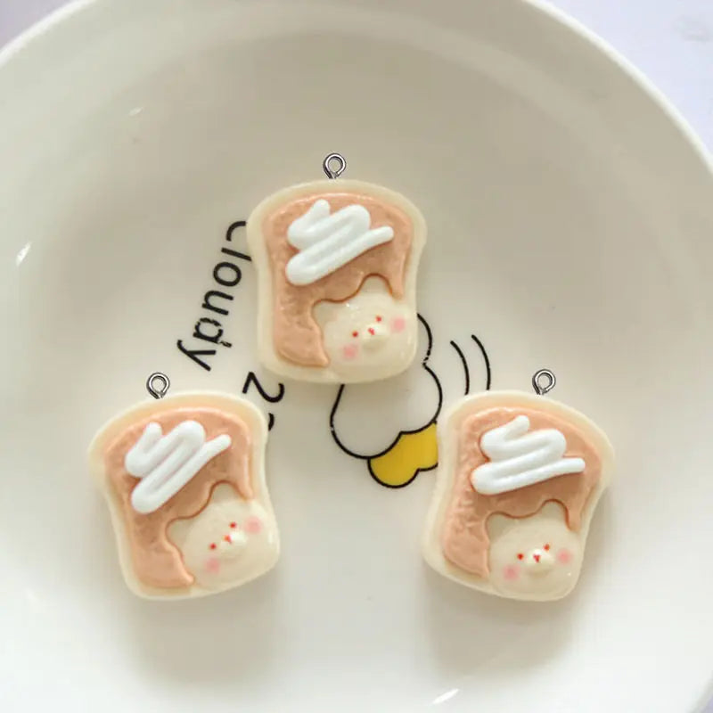 10Pcs Cute Cartoon Animal Cookies Resin Charms DIY Pendant Fun Earrings Necklace Jewelry Decor Kawaii Keychain Phone Craft Hook
