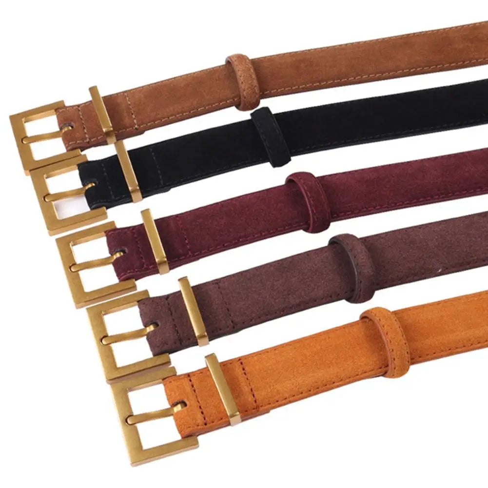 2025 Women Luxury Design Suede Leather Belt Casual Business Versatile Pin Buckle Waist Strap