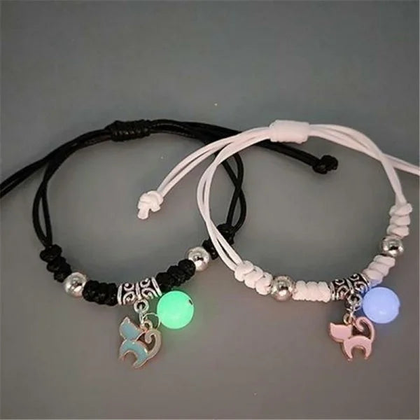 2 PCS/Set Stainless Steel Couples Bracelet For Women Lover Luminous Sun Moon Rope Charm Friendship Girlfriend Party Jewelry Gift