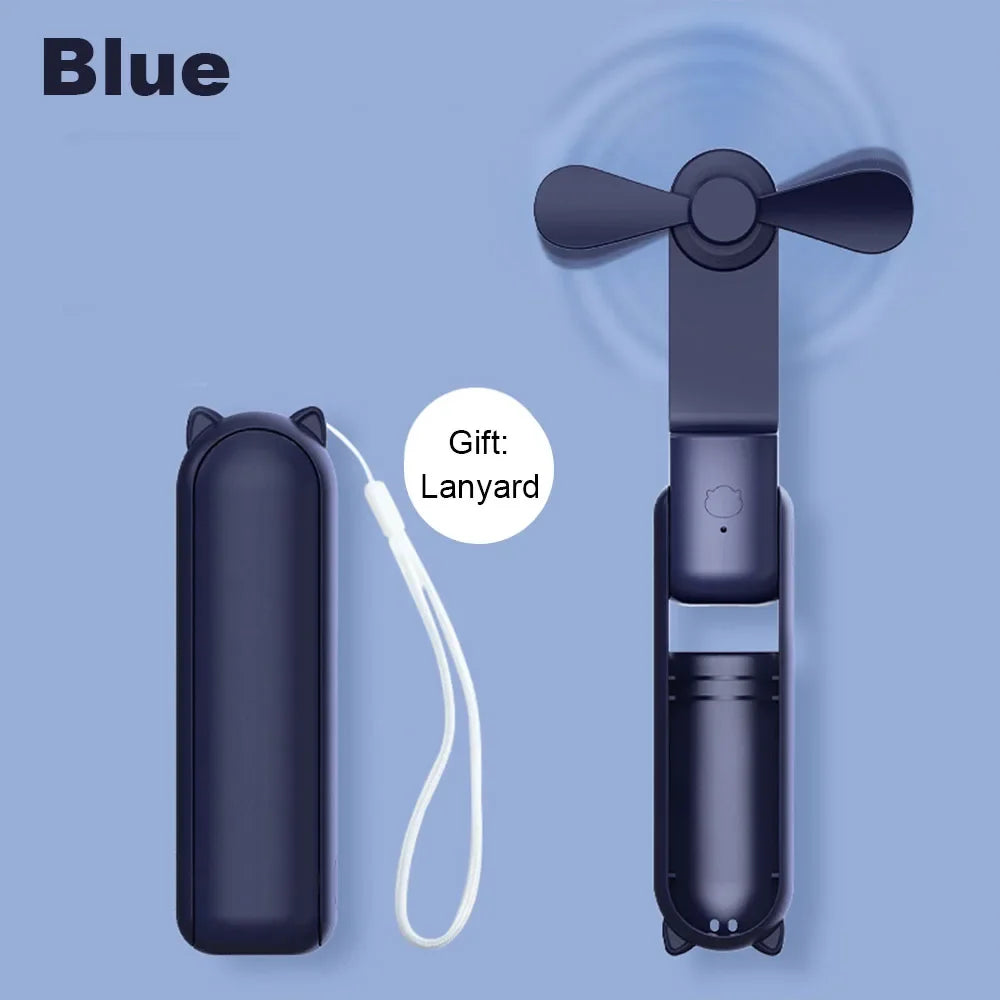 Portable Mini Handheld Fan Small Pocket USB Rechargeable Battery Fan Folding Cooling Hand Mini USB Fan with Power Bank