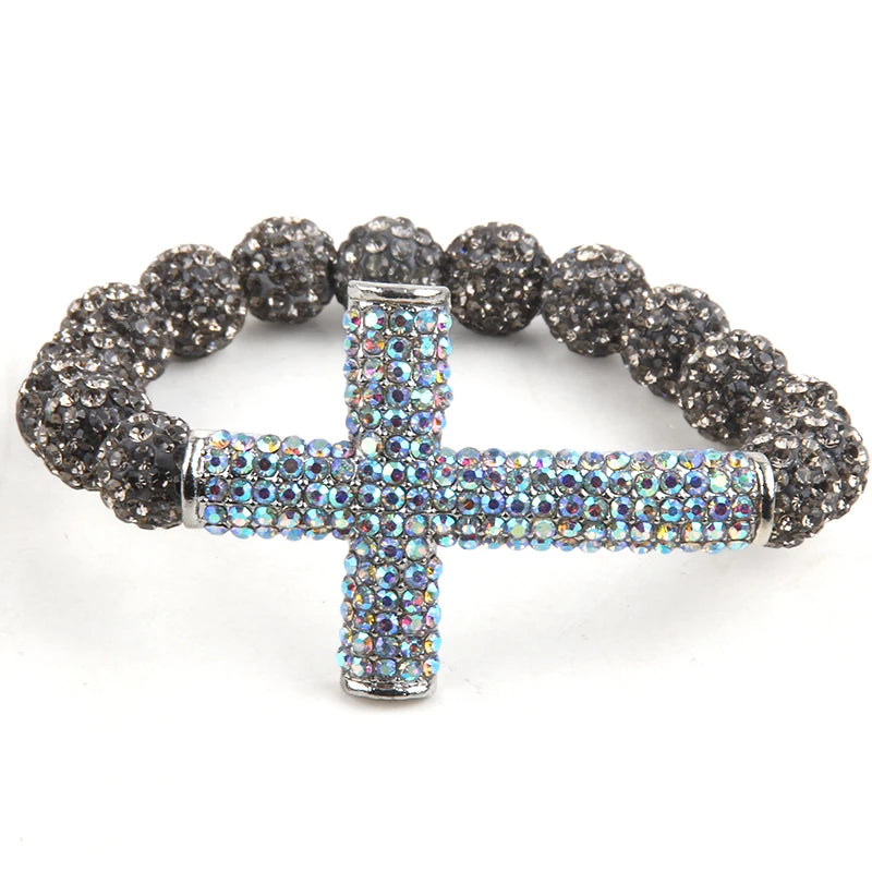 fashion ladies Crystal Pave ball cross bracelet shiny black and AB three color available