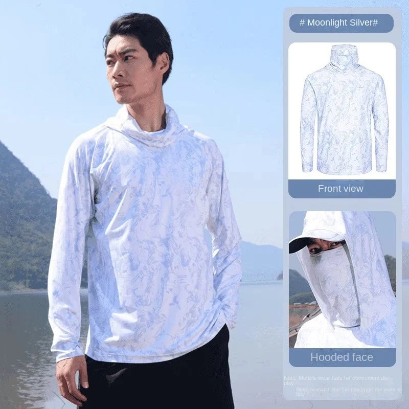Camouflage Fishing Shirts Sun Protection Clothing Ultra-thin Ice Silk Summer Outdoor Lure UV Protection Breathable Men Shirt