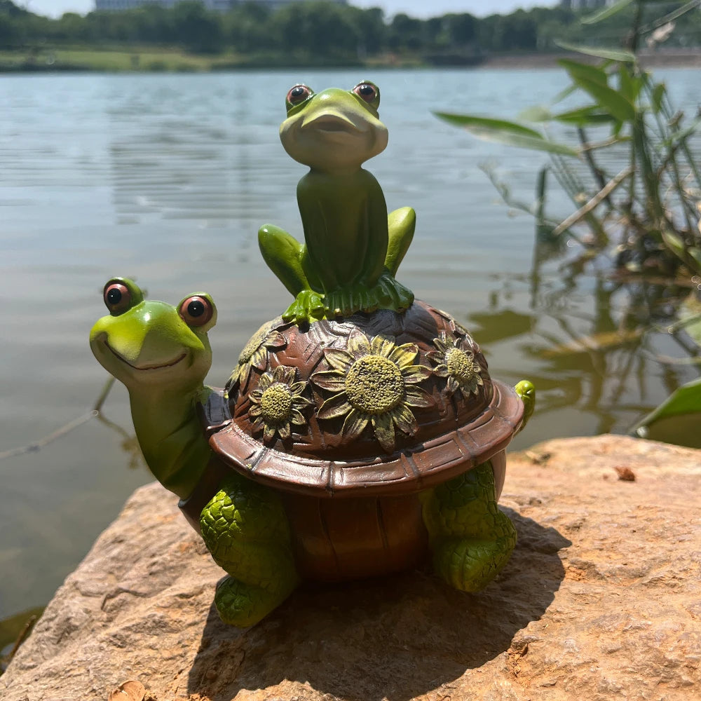 Cute Turtle And Frogs Sculpture Resin Home Garden Decoration Ornaments Animal Statue For Party Room Garden Decor Funny Gift