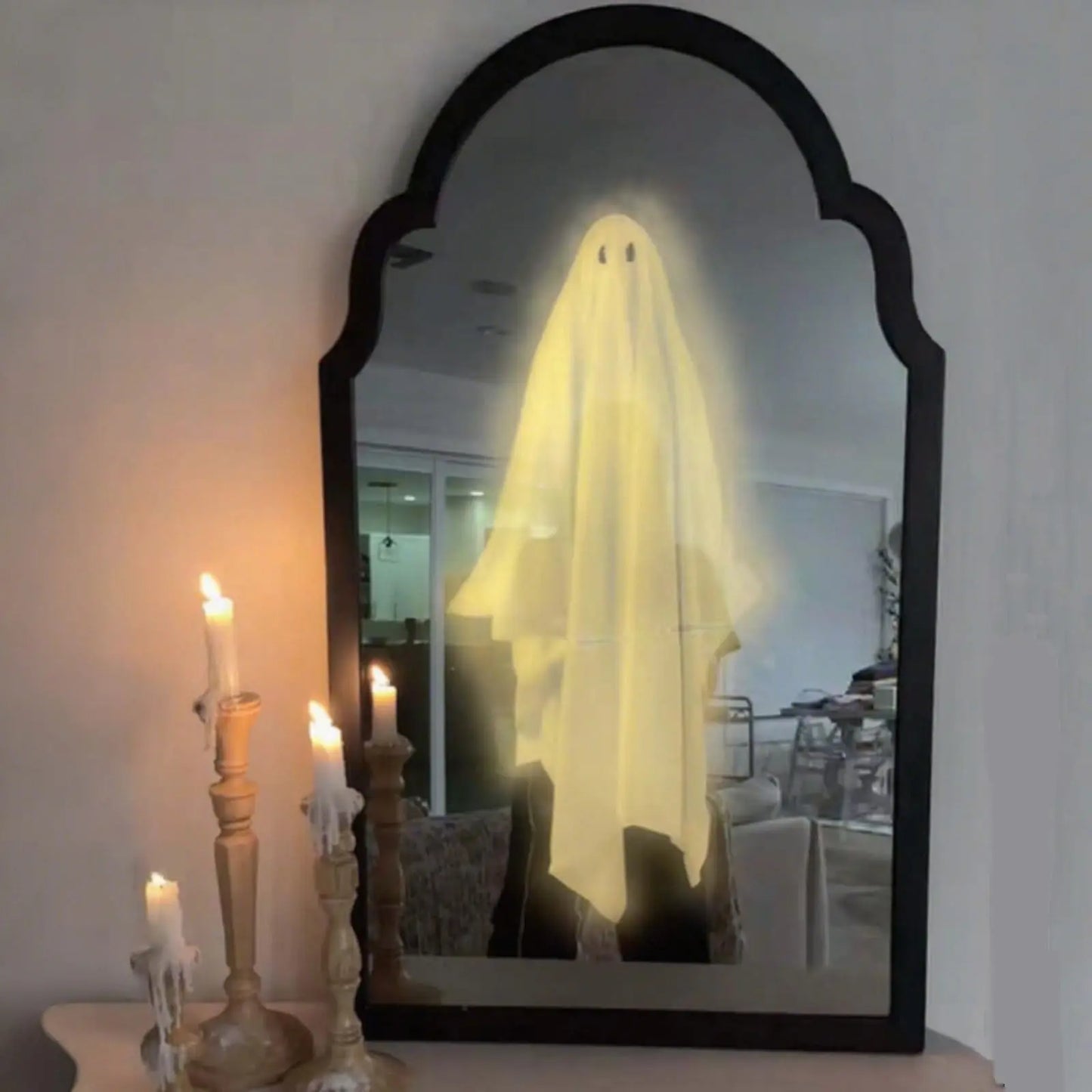 Halloween Ghost Mirror Night Light Cute Halloween Home Accessories Spooky Halloween Hologram Ghost Prank Decor 35*20cm/50*24cm