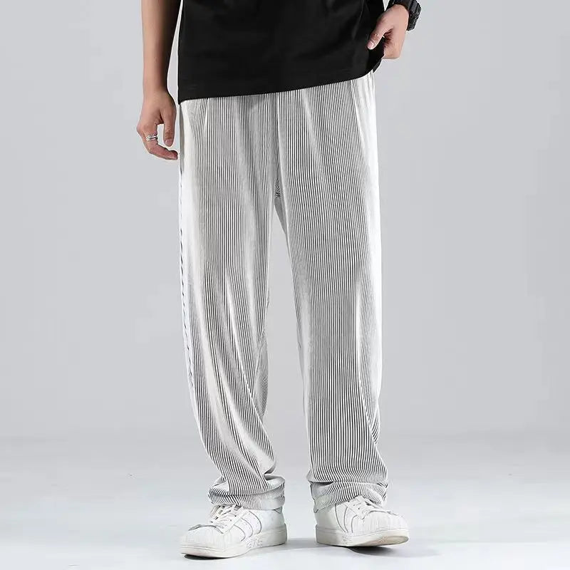 Summer Ice Silk Ultra-thin Ice Silk Pants Men's Loose Casual Pants Quick-drying Harajuku Fashion Pants Men's Thin Trousers