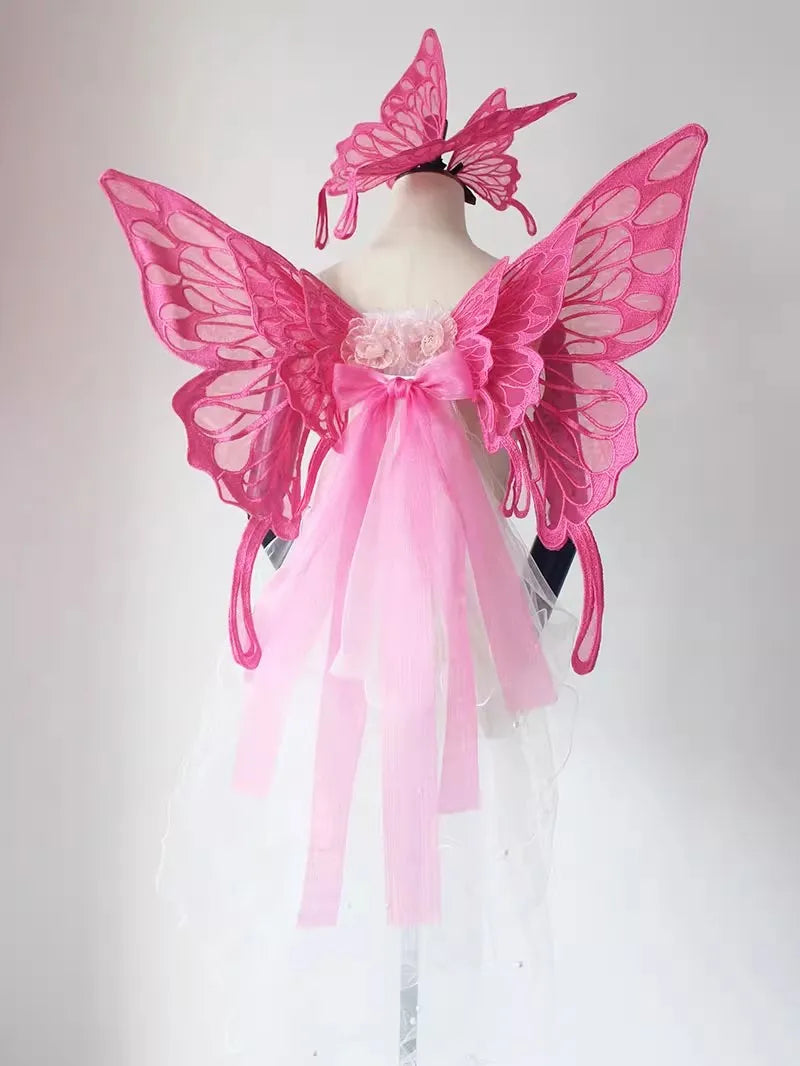 Handmade Black White Butterfly Wings Can Back Wear Lolita Mesh Back Decoration for Party Photo Props Girl Womens Butterfly Clips