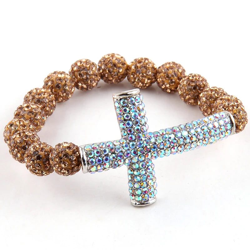 fashion ladies Crystal Pave ball cross bracelet shiny black and AB three color available