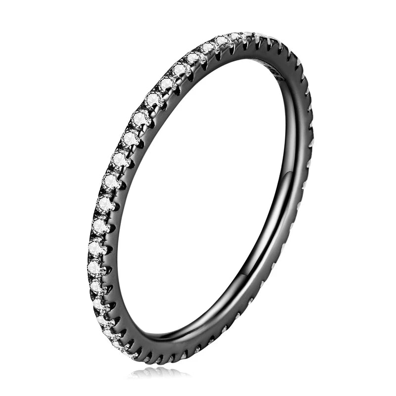 BAMOER 925 Sterling Silver Full pave ring Rainbow CZ Simulated Diamond Stackable Ring Platinum Plated Eternity Bands for Women