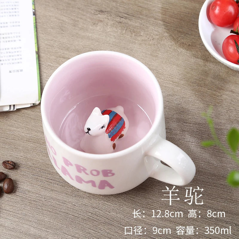 Cute Cartoon Coffee Figurine Mugs with Animal Inside, Ceramic 3D, Uincorn, Love Novelty Cup, Christmas Gift for Friends, Kids