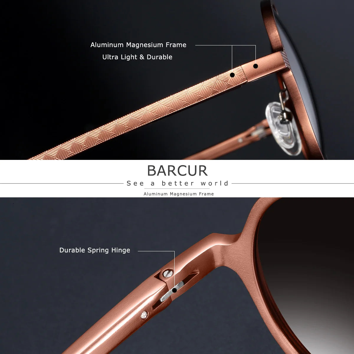 BARCUR Nostalgic Punk Women Polarized Sunglasses Retro Aluminum Magnesium Alloy Circular UV400 Men Sunglasses High end Brand Box
