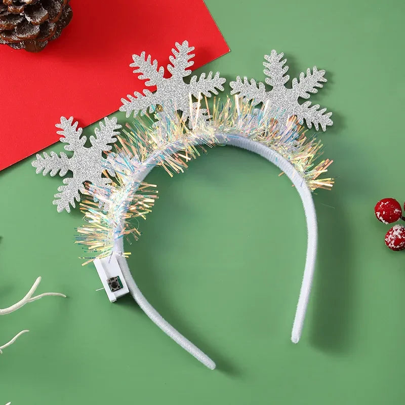 Christmas Hair Band Glowing Crutch Headband Xmas Tree Snowflake Hair Band Deer Horn Light Flashing Headwear Merry Christmas Gift