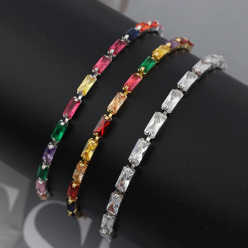 Luxury Rainbow Adjustable Multicolor Tennis Bracelets For Women Ladies Wedding Colorful Zircon Charm Bracelet Hand Chain Jewelry