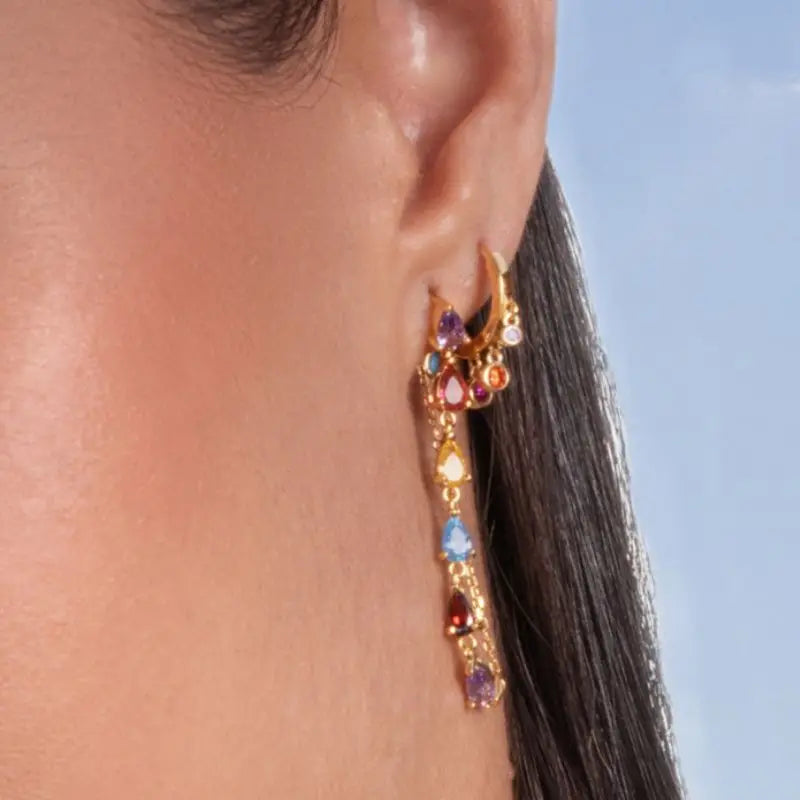Colorful Crystal Earrings 925 Sterling Silver Ear Needle Stud Earrings for Women Cross Dangle Earrings Party Wedding Jewelry