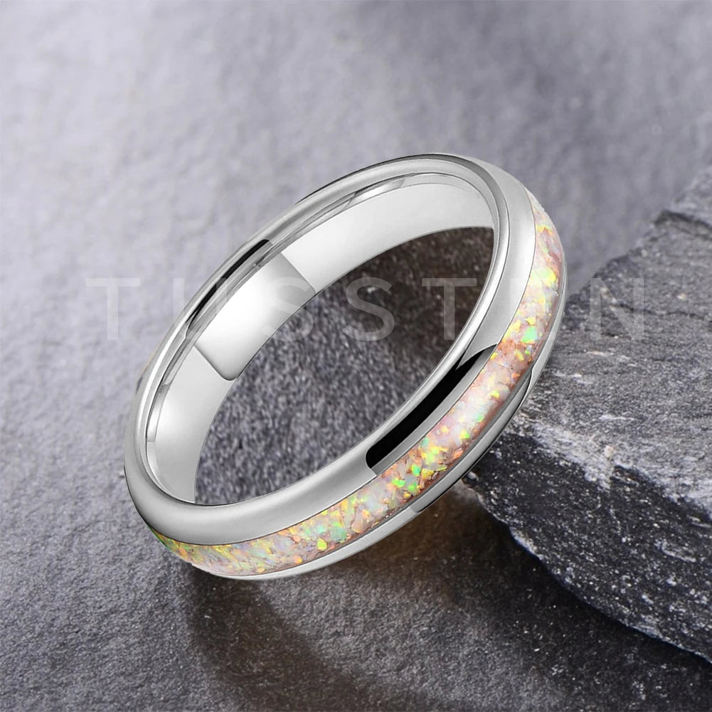 Dropshipping TUSSTEN 4MM Pink Color Opal Ring Nice Women Tungsten Engagement Wedding Band  Trendy Jewelry Comfort Fit