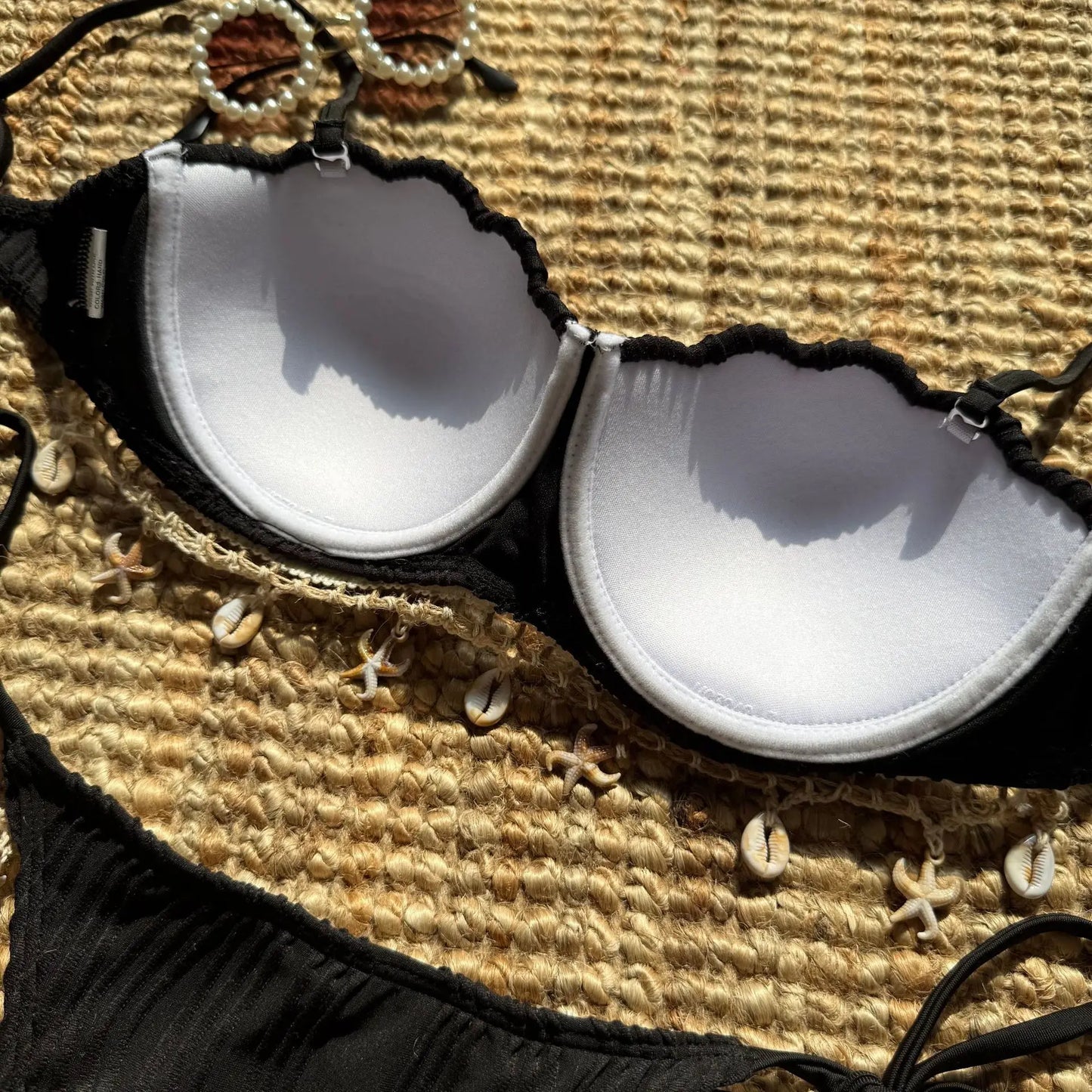 Sexy Shell Starfish Ornament Bikinis Sets Women White Ruffles Push Up Underwire Thong Swimsuit 2025 Beach Bathing Suit Swimwear