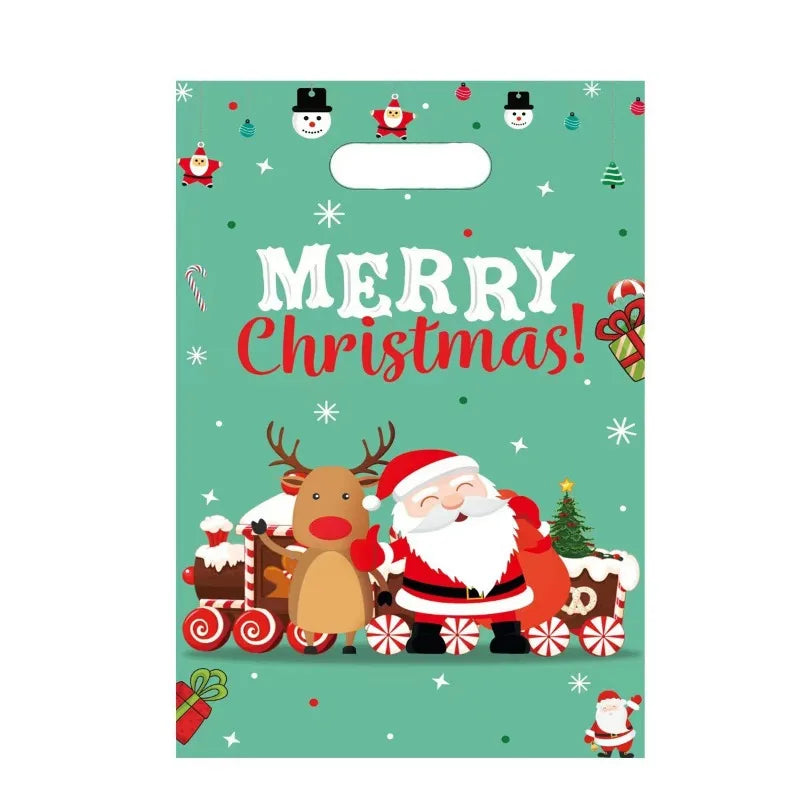 10Pcs Christmas Gift Bags Christmas Candy Cookie Bags Santa Claus Plastic Pouch Kids Xmas Packaging Christmas Decoration 2025