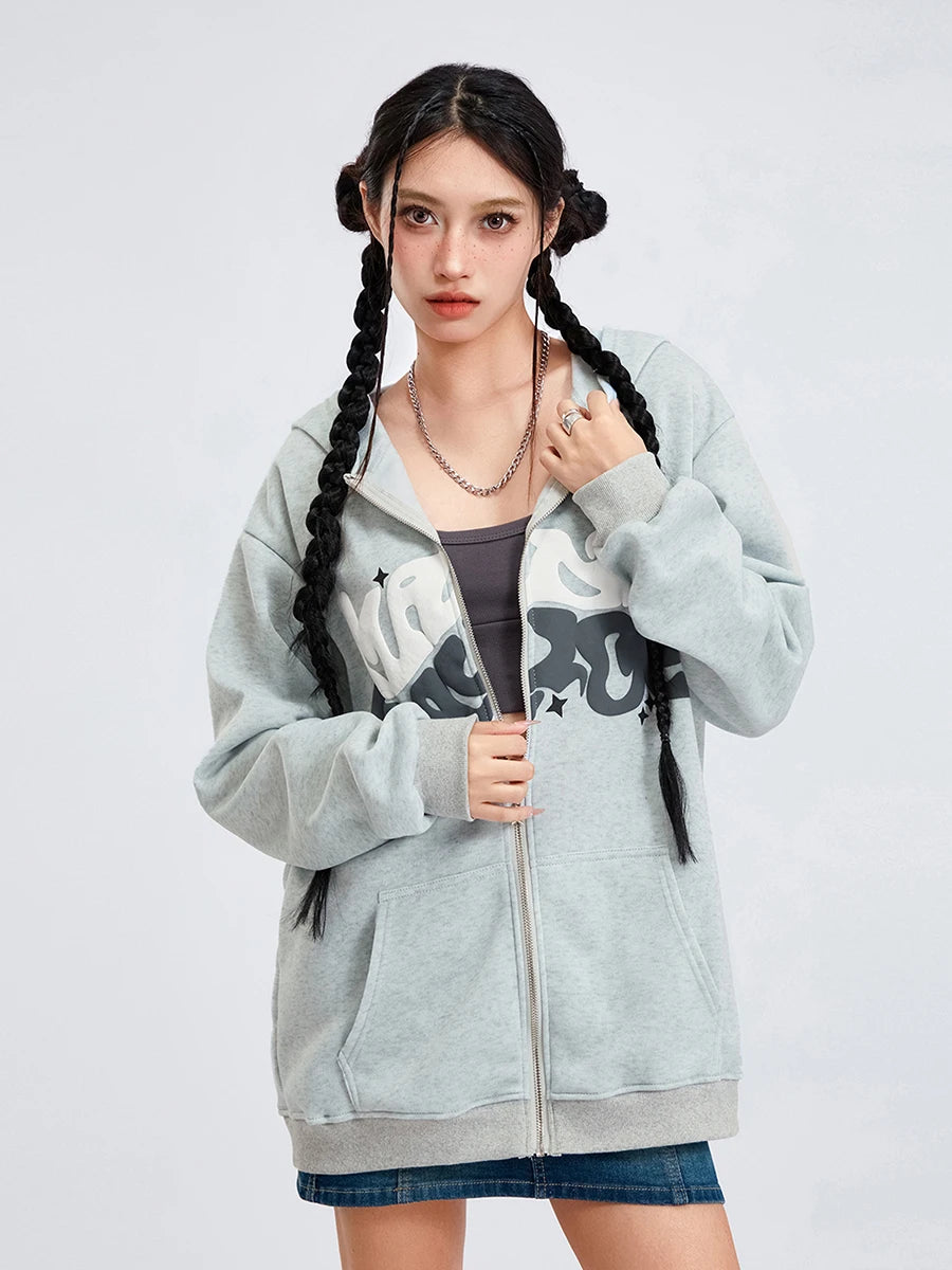 Women s Zip Up Hoodies Long Sleeve Letter Print Oversized Sweatshirts Jackets Streetwear Tops